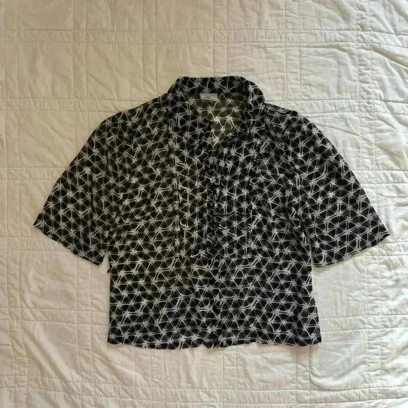 Y2K funky geometric  Black and white sheer chiffon Worthington women’s medium - Picture 5 of 8